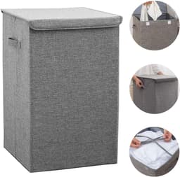 Wasmand met dubbel compartiment – ​​100 liter – Wasmand met deksel – Uitneembare waszak – Opvouwbare opbergmand – Kledingrek – Verdikt katoenlinnen – 40*40*63 cm – Grijs — thumbnail 1