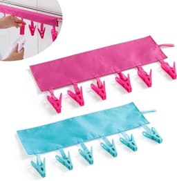 Wasknijpers voor reizen en drogen van kleding - Set van 2 stuks, draagbaar en handig voor vliegreizen - Ophangen aan waslijn met 6 clips — thumbnail 1