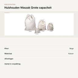 Waszak Grote Capaciteit - Katoenen Waszakken - Waszak met Trekkoord - Eco-vriendelijk - 30 x 40 cm - Beschermt tegen Geur - Opbergtas — thumbnail 4
