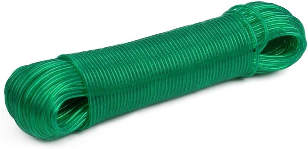 SnelShoppen - Outdoor Waslijn 50m - Stevige Plastic Gecoate Wasdraad - Robuuste Stalen Kabel - Scheurbestendige Waslijn voor Thuis, Tuin, Kamperen, Re — afbeelding 1