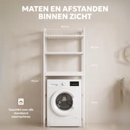 SnelShoppen - Wasmachinerek Bamboe - Rek boven Wasmachine - Toiletrek Hout - Duurzaam, Ruimtebesparend, Modern Ontwerp, Multifunctioneel voor Badkamer — thumbnail 4