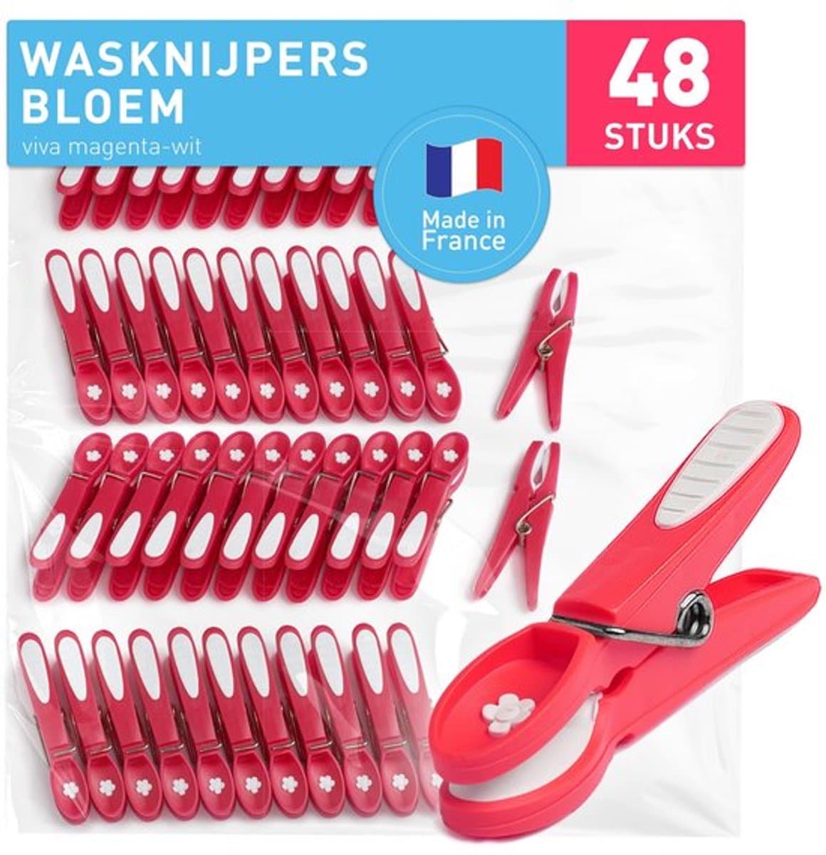 Wasknijpers 48 Stuks - Duurzaam - Houten Wasknijpers - Kleine Wasknijpers - Wasknijpermandje - Robuust Plastic - Wasclips — afbeelding 1