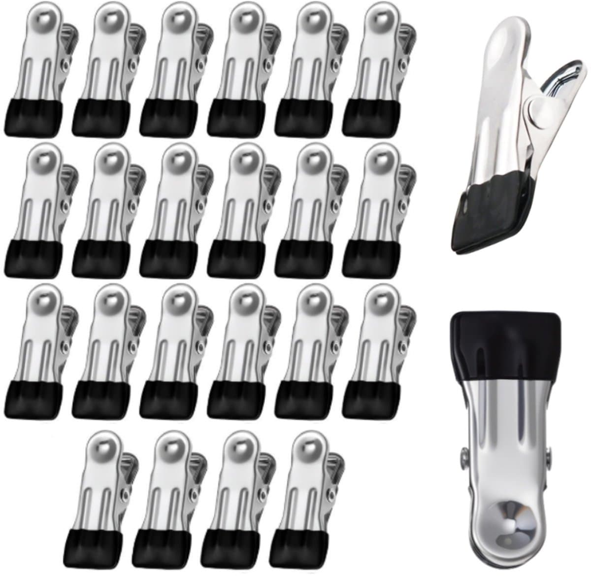 24 stuks - Wasknijpers van roestvrij staal - extra stevige klemmen - metalen klemmen - bulkverpakking wasknijpers - windbestendige droogklemmen - geschikt voor voedsel, waslijnen, sokken, foto's, handdoeken, snacks, enz. (5.5 cm, zwart) — afbeelding 1