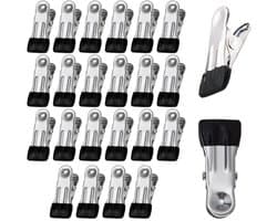 24 stuks - Wasknijpers van roestvrij staal - extra stevige klemmen - metalen klemmen - bulkverpakking wasknijpers - windbestendige droogklemmen - geschikt voor voedsel, waslijnen, sokken, foto's, handdoeken, snacks, enz. (5.5 cm, zwart)
