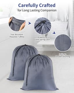 Dailygoods - OTraki Waszakken voor op reis, 2 stuks, waszakken voor de vuile was, opvouwbare opbergzak, scheurbestendig, voor speelgoed, camping, vakantie, studentenhuis, 50 cm x 60 cm, grijs — thumbnail 4
