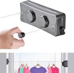 Uittrekbare Waslijn - Wandwaslijn Intrekbaar - Kleding Drogen - Ruimtebesparend Ontwerp - 5.1m Staalkabel - Grijs — thumbnail 1