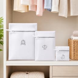 Set van 3 wasnetten voor wasmachine met ritssluiting, mesh waszakken | Herbruikbare waszak, drie maten van S tot XL, voor beha, sokken, jassen, reizen, wit — thumbnail 5