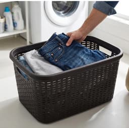 Plasticforte Wasmand - 35 liter - rotan - zwart - kunststof - 53 x 36 x 26 cm - draagmand - met handvatten - lichtgewicht — thumbnail 3