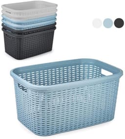 Plasticforte Wasmand - 2x - 35 liter - rotan - licht grijs - kunststof - 53 x 36 x 26 cm - draagmand - met handvatten - lichtgewicht — thumbnail 4