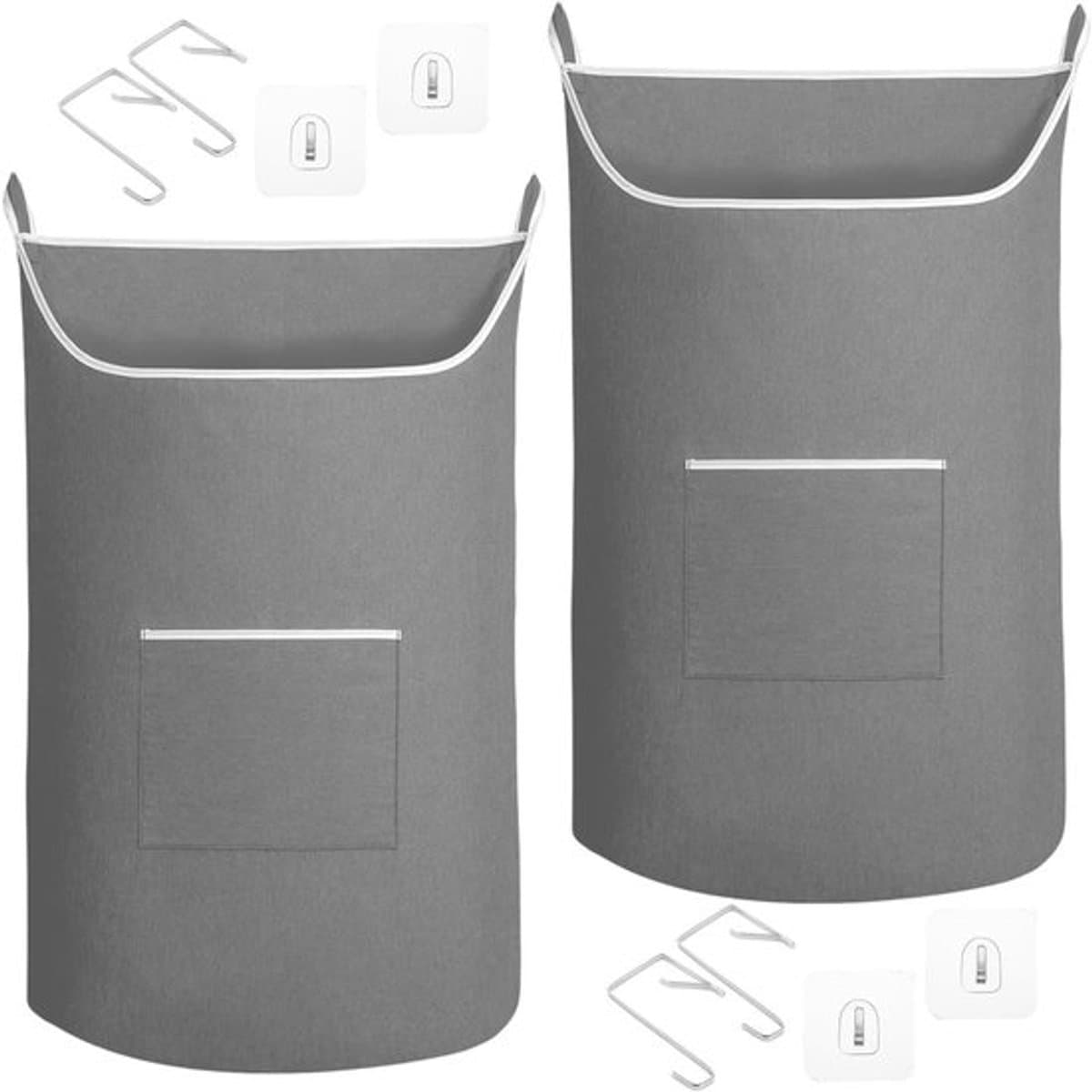 Hangende waszakken aan de muur - 2 stuks, 91 x 56 cm, grote opbergzakken voor wasgoed, grijs, ruimtebesparend en praktisch — afbeelding 1