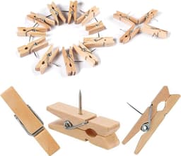 Houten knijpers - Prikspelden punaises - Handwerk en kantoor - Natuurlijk hout materiaal - 50 stuks - Natuurlijk — thumbnail 1