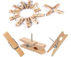 Houten knijpers - Prikspelden punaises - Handwerk en kantoor - Natuurlijk hout materiaal - 50 stuks - Natuurlijk