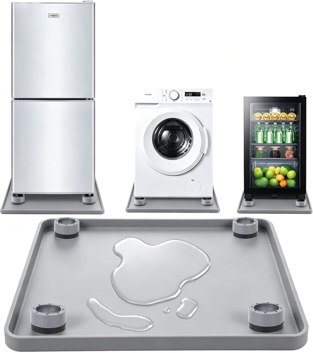 Namajunas - Wasmachine lekbak 60x60 cm - 4 Trillingsdempers wasmachine - Siliconen opvangbak - Opvangbak tegen lekkage - Lekbescherming, badkuip voor wasmachines, drogers, vaatwassers, koelkasten, airconditioners - Trillingsmat - Voetjes Droger — afbeelding 1