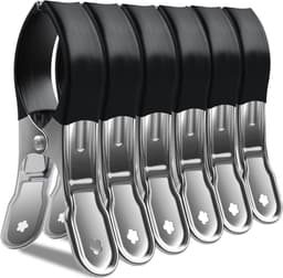 Grote strandhanddoekclips voor ligstoelen, 6 stuks roestvrijstalen zonnebank-handdoekharingen strandhanddoekclips, haringen voor waslijn, wasknijpers voor strandstoelen, zwembadstoelen, zware — thumbnail 1