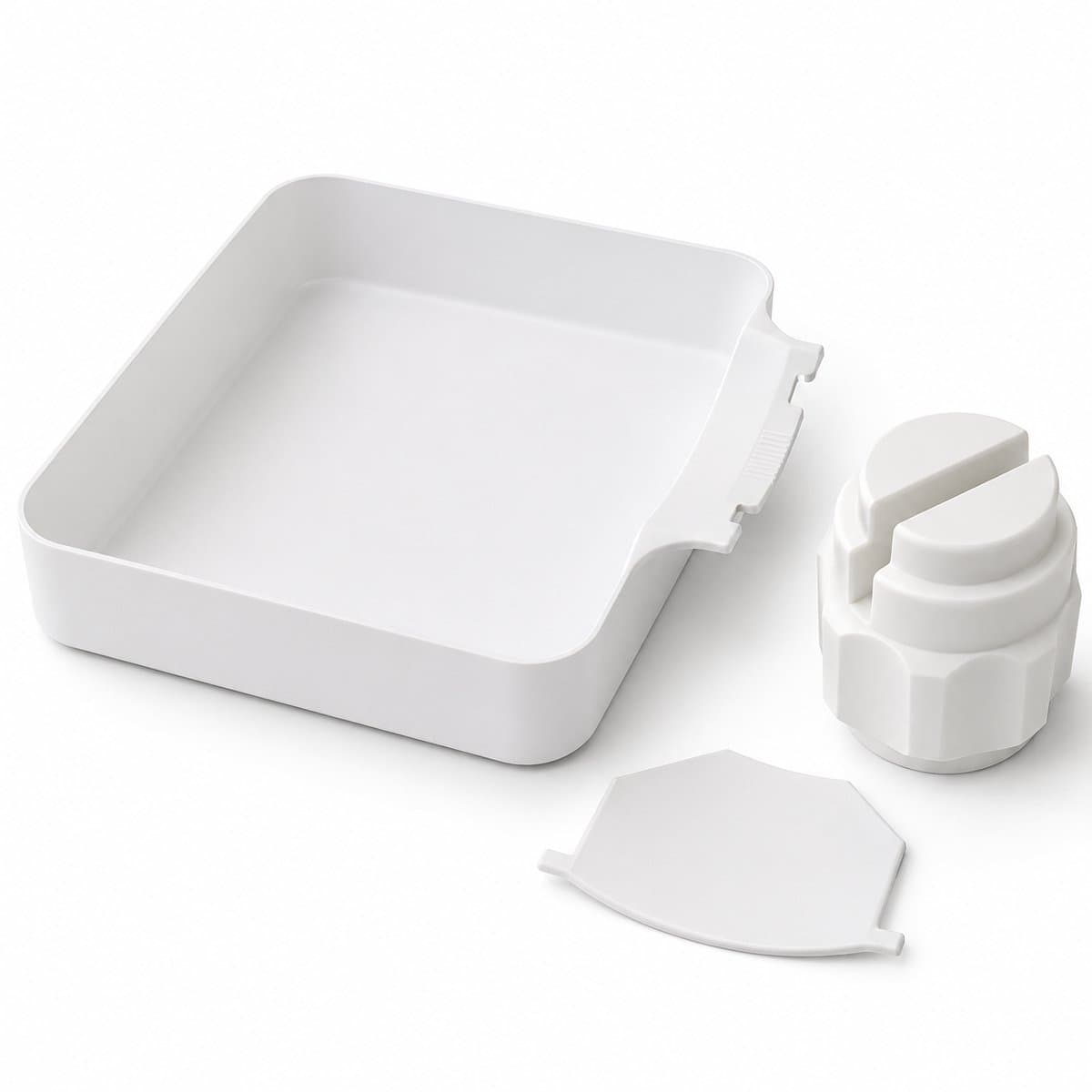 Bobypet - Wasmachine afvoerbak - Afvoerbak voor voorlader - Met dekselopener en geleidingslamellen - 3-delige set - Voor kelder, appartement, stacaravan en garage - 17,8 x 17,8 x 5 cm - Wit — afbeelding 1