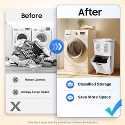 Wasmand met wielen - Waswagen Sorteer mand - Kleding sorteren - Afneembare manden - 44x31x745 cm - Grijs en wit — thumbnail 4