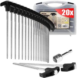 Grondanker - Zwart - 20 stuks met Adapter - Stalen Schroefharingen in Transportbox - Voor Kamperen en Buiten — thumbnail 1