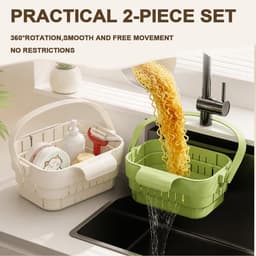 Spoelbakorganizer set van 2 - wit en groen - uittrekbaar en opvouwbaar - ruimtebesparend voor woning en camping - ShopVlot — thumbnail 5