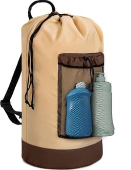 Grote Waterdichte Waszak van 90 Liter voor Reizen, Vouwbare Wasmand met Verstelbare Schouderbanden en Ideaal voor Studenten en Thuisgebruik, Lichtgrijs en Donkergrijs — thumbnail 1