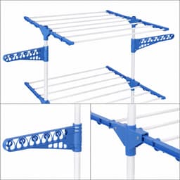 HOMIX Droogrek 3 Etages – Inklapbaar Wasrek met Wielen – 162 x 42 x 73 cm – Blauw/Wit — thumbnail 5