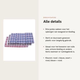 Solidchoice- Waszakken Jumbo - 3 Stuks - Sterk en Duurzaam - Opbergtas voor Kleding - Met Rits - Ideaal voor Verhuizen - Afmetingen 79x20x58,5 cm - Opbergzakken — thumbnail 2