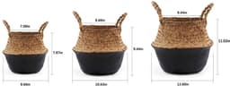 SnelShoppen - Geweven zeegras buikmand voor opslag, wasgoed, picknick, plantenpotafdekking, speelgoed en kruidenierswaren (zwart, klein) — thumbnail 4