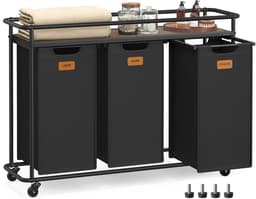 Gudalio Wasmand Kast - Wassorteerder - Opbergmand - 3 compartimenten - Uitschuifbaar met plank - 150 liter - Zwart-Bruin — thumbnail 1