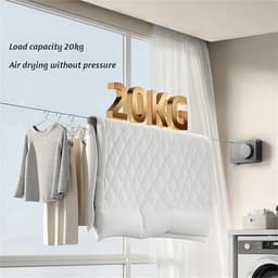 Intrekbare waslijn - Droogrek muur - Kleding drogen - Roestbestendig ontwerp - 4.2 meter - Grijs — thumbnail 2