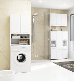 Wasmachinekast - Ombouwkast Droger - Opbergen Badkamer - Met 2 Deuren - 64 x 180 x 30 cm - Wit — thumbnail 2