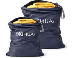 Vouwbare Waterdichte Waszakken voor Vuile Kleding, 2 Stuks, Ideaal voor Sport en Reizen, Met Rits en Ruimte voor Bikinis en Fitnesskleding - Donkerblauw — afbeelding 1