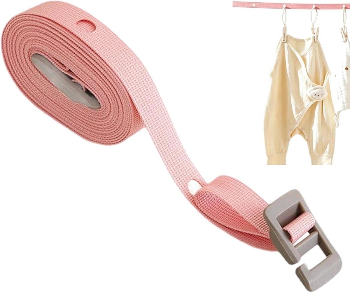 Draagbare Waslijn - Winddichte drooglijn - Reizen en kamperen - Volledig instelbare lengte - 3.5 meter - Roze — afbeelding 1