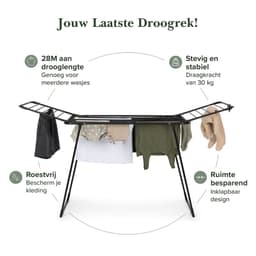 Jubbly® - Droogrek Inklapbaar - Wasrek Staand - 18M Drooglengte - Roestvrij - Zwart — thumbnail 2