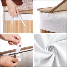 Wasmand Wasgoedmand Opbergmand 60 x 40 x 61,5 cm houtkleur 150L grote capaciteit met drie vakken en afneembare wasbare binnenzak deksel en handgrepen opvouwbaar en ruimtebesparend geschikt voor wasruimte slaapkamer en badkamer — thumbnail 5