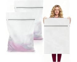 Wasnetjes met ritssluiting - Wit - 60 x 80 cm - Grote waszakken van mesh - Voor delicate kleding en beddengoed