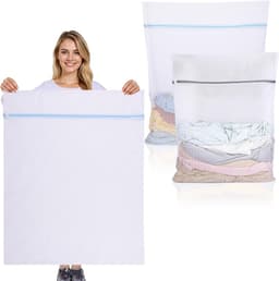 Wasnetjes met ritssluiting - Wit - Polyester Grofmazige Waszakken met Ritssluiting - Voor Wasmachine en Delicate Kleding — thumbnail 1