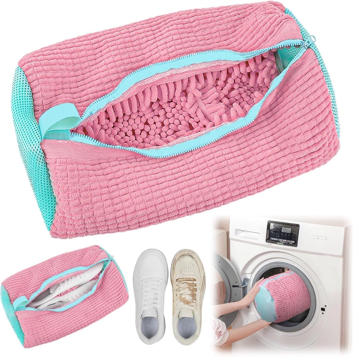 wasmachine, 1 stuks, multifunctionele schoenenzak, wasmachine, herbruikbare sneakers, waszak voor alle soorten schoenen, beschermt zowel schoenen als wasmachine (roze kleur), Roze kleur — afbeelding 1