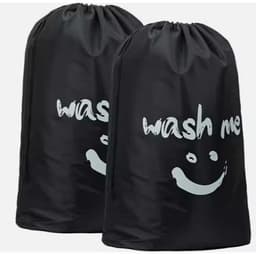 Opbergzak voor Vuile Wasgoed - 2 Stuks - 70 x 45 cm - Opvouwbare Reiswaszak - Met Trekkoord - Polyester - Praktische Opbergzak voor Vuile Wasgoed - Geschikt voor Reis, Slaapzalen en Thuis - Zwart — thumbnail 1