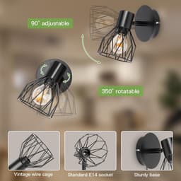 wandlamp met schakelaar en stekker, zwart binnen zwenkbaar, E14 wandspot slaapkamer woonkamer — thumbnail 5