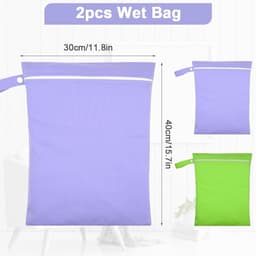 2 Stuks Wet Bags, Waterdicht Waszak met Handvat & Rits, Herbruikbare Stoffen Luier Natte Zak, Natte Dry Bag voor Natte Zwemkleding, Sportschool, Strand(Groen & Paars) — thumbnail 4