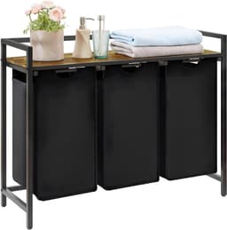 VALI® Wasmand -Plank en Dubbele Uittrek - Uitneembare Zakken - Zwart - 92cm x 36cm x 8cm — thumbnail 1