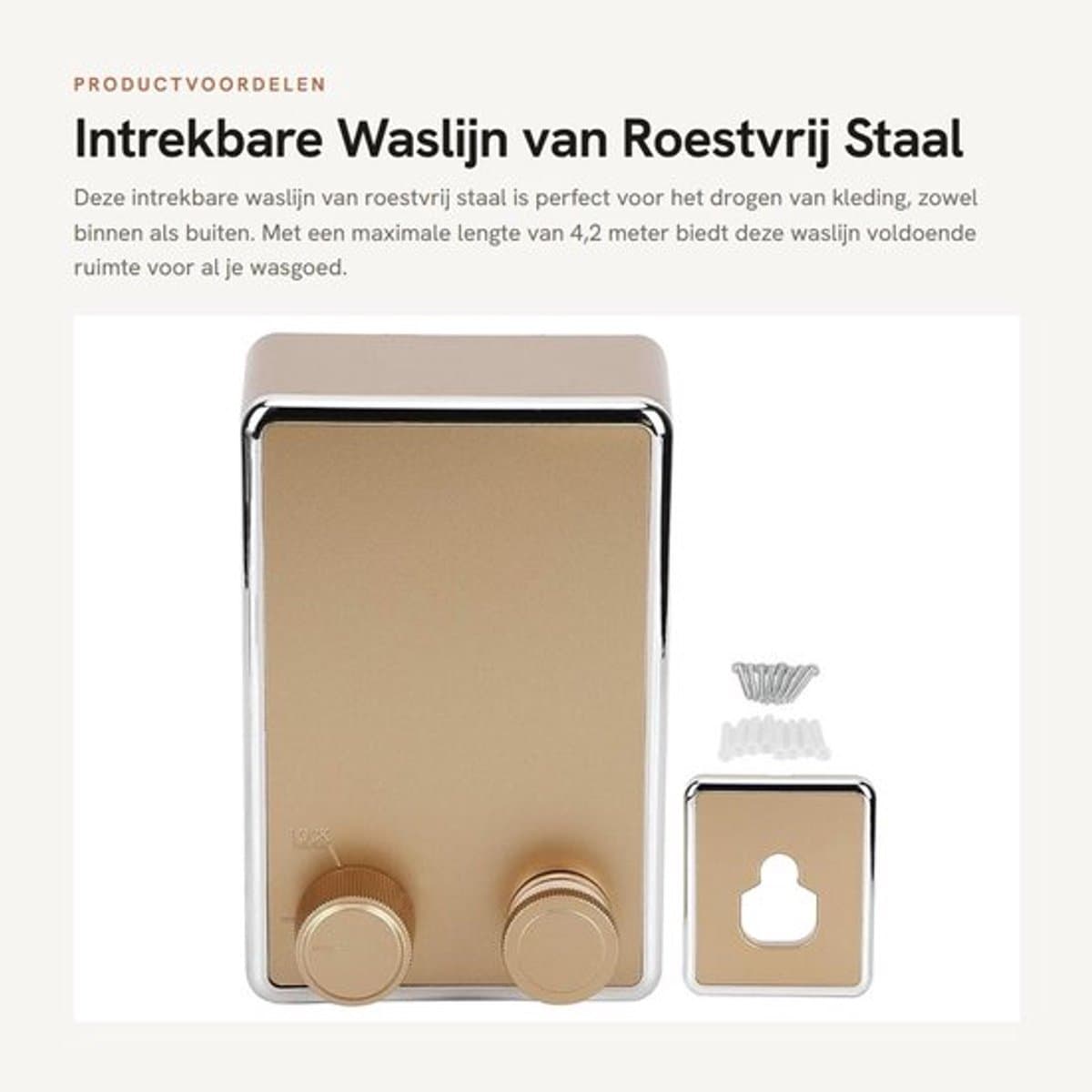 Waslijn Uittrekbaar - Wanddroogrek - Roestvrij Staal - Max. Belasting 20 kg - 4,2 Meter - Modern Design - Kledinglijn — afbeelding 1