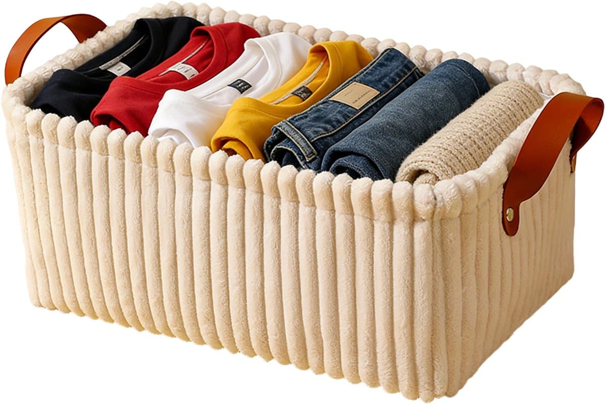 REDOM Opbergmand 41 x 31 x 20 cm – Zachte Velvet Wasmand – Ruime Opberger met Verstevigd Handvat – Voor Slaapkamer, Woonkamer en Badkamer – Khaki — afbeelding 1