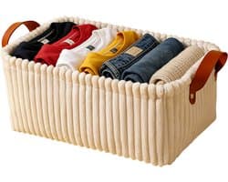 REDOM Opbergmand 41 x 31 x 20 cm – Zachte Velvet Wasmand – Ruime Opberger met Verstevigd Handvat – Voor Slaapkamer, Woonkamer en Badkamer – Khaki