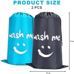 Waszak Set van 2 - Opvouwbare Waszakken - 61 x 91 cm - Grijze/Bluwe Waszak - Hoogwaardige Oxford Stof - Met Trekkoord - Wasmand — thumbnail 4