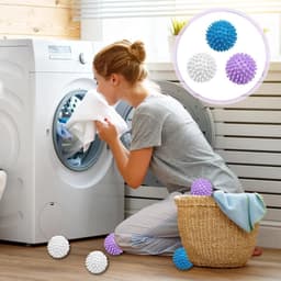 Droogballen, 6 stuks wasballen voor wasmachine, drogerballen voor donsjacks, herbruikbare drogerballen, wasbal voor wasmachine, droger, ballen voor thuiskleding (blauw, wit, paars) — thumbnail 3