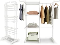 Droogrek Torenmodel - Wasrek Inklapbaar - Kleding Drogen - Uittrekbaar Design - 66-130 cm Breed - Wit — thumbnail 1