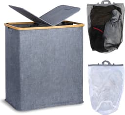 VALI® Wasmand - 140L - Wasmanden - Wasmand 2 Vakken - Grijs - 44cm x 33cm x 4cm — thumbnail 1