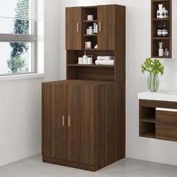 Wasmachine ombouw - Kast - Opbouwmeubel - Verhoger - Wasmachine meubel - Opbergkast - Hout - Bruin Eiken — thumbnail 2