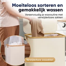 DARI. - Wasmand 3 vakken - Wassorteerder - 145L - met 3 uitneembare zakken - wasmand - beige - knopen — thumbnail 5
