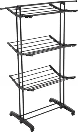 Meisterhome® - 24 Meter - wasrek – Inklapbare wielen – makkelijk opbergen - Droogtoren op wielen - 3 etages - draaibaar droogrek - uitklapbaar – Mat zwart - Tot 25 kg wasgoed — thumbnail 1